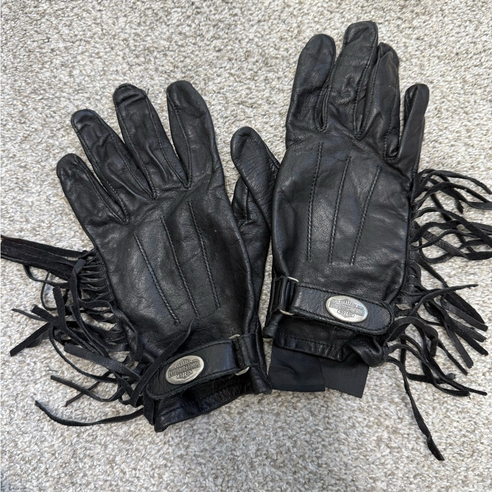 Black Leather Gloves with Fringe